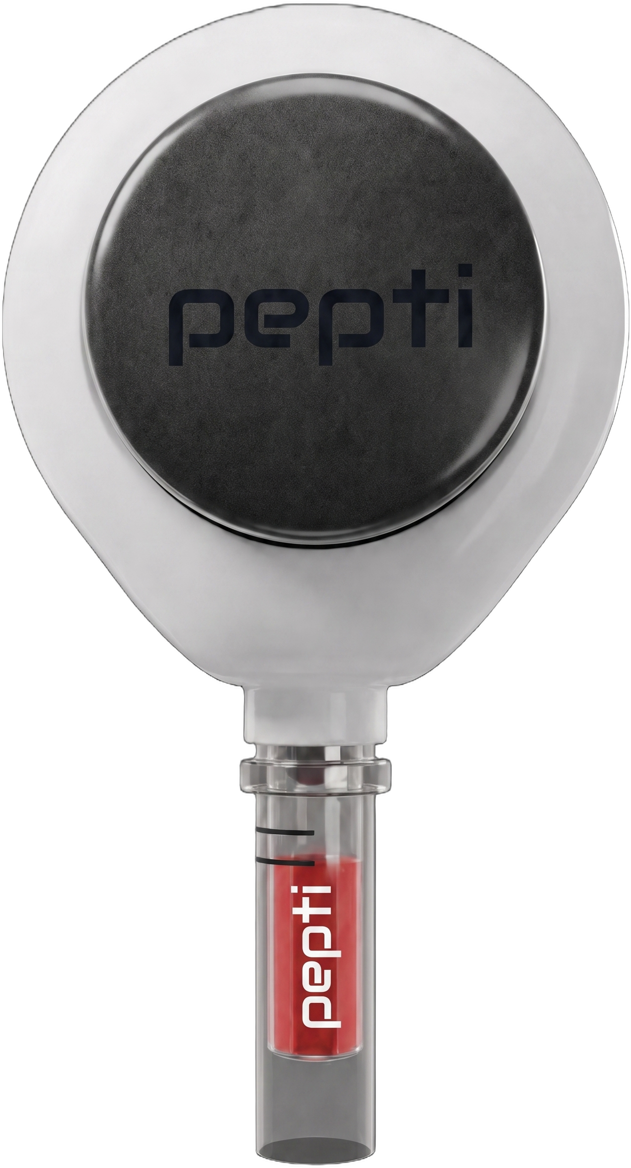 The pepti at-home blood collection device, with a filled sample tube