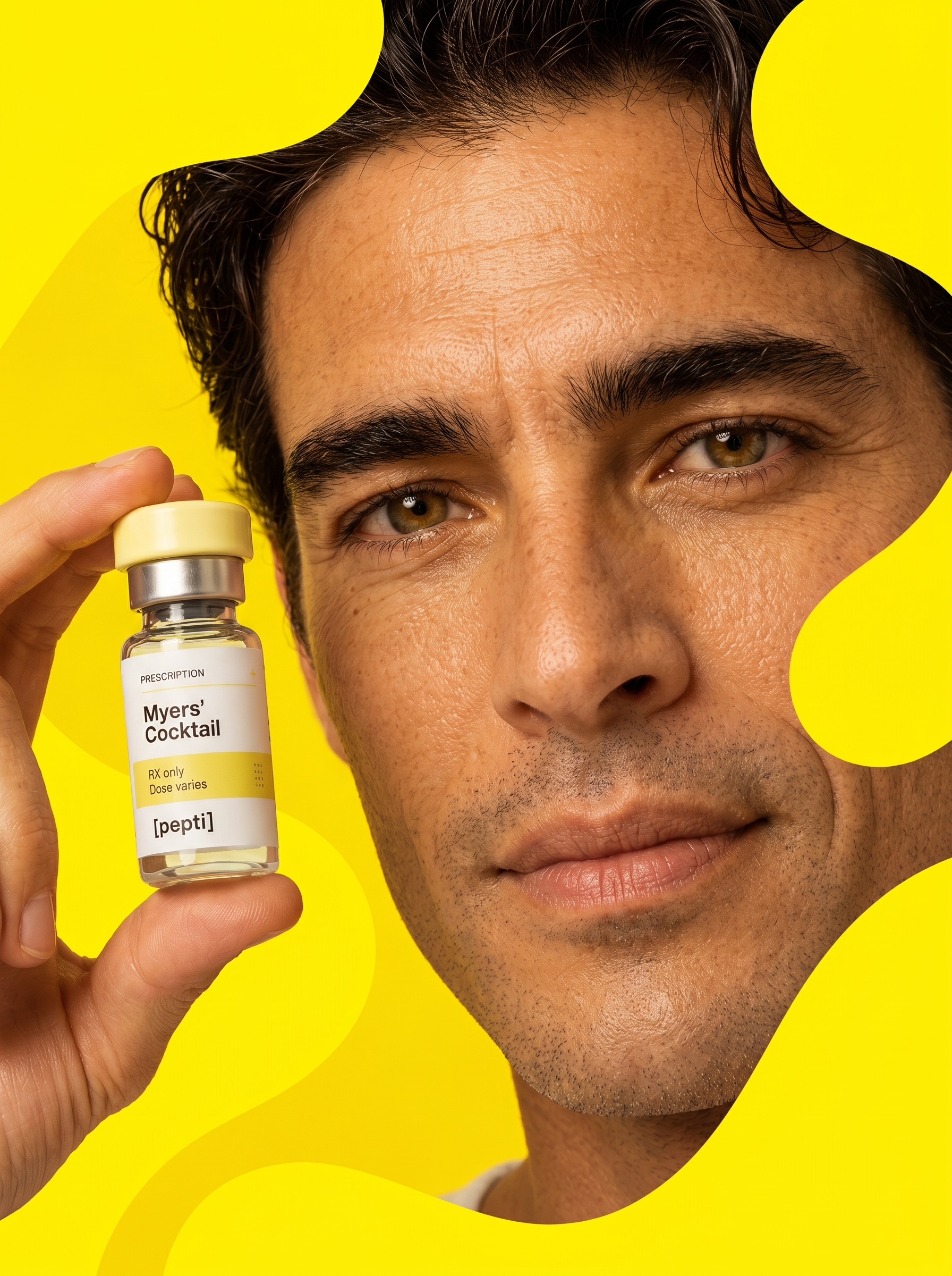 A man holding a pepti Myers Cocktail vial