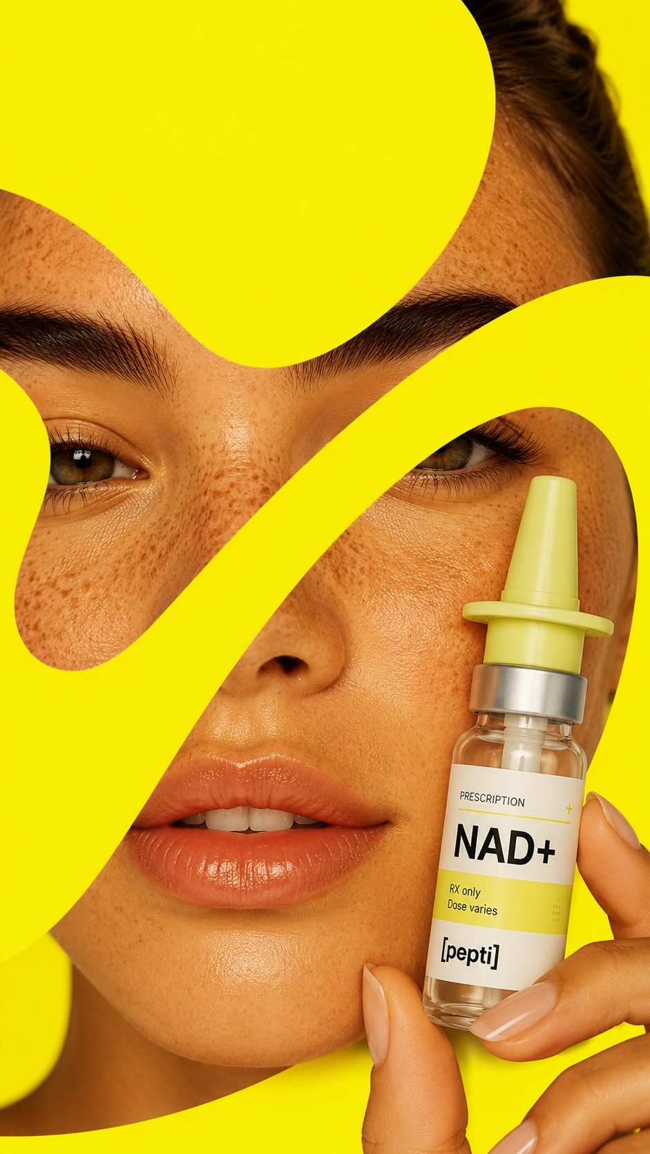 A person holding a pepti NAD+ nasal spray